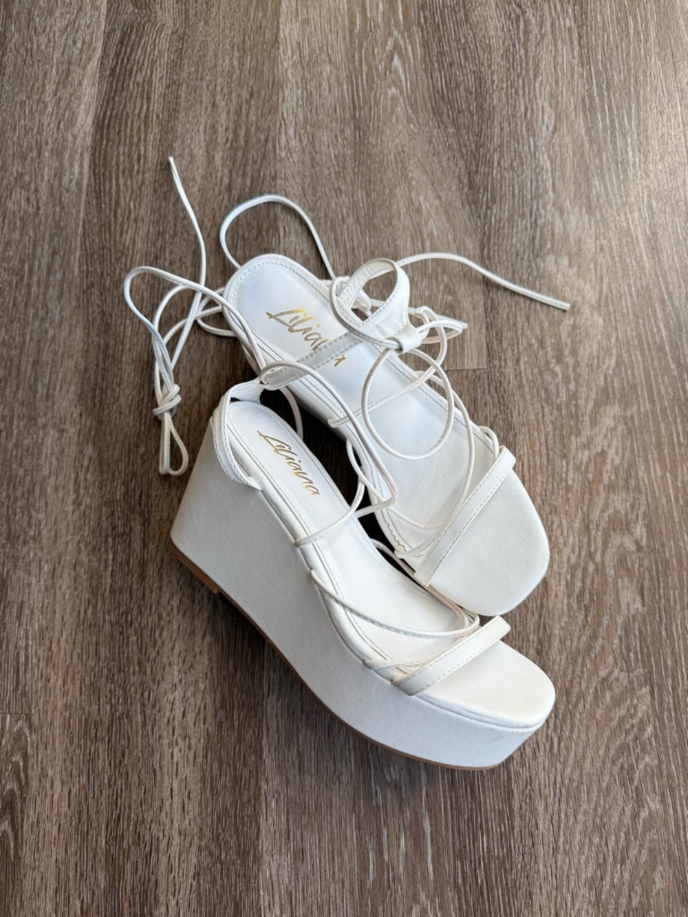 Liliana White Lace-Up Platform Wedge Sandals